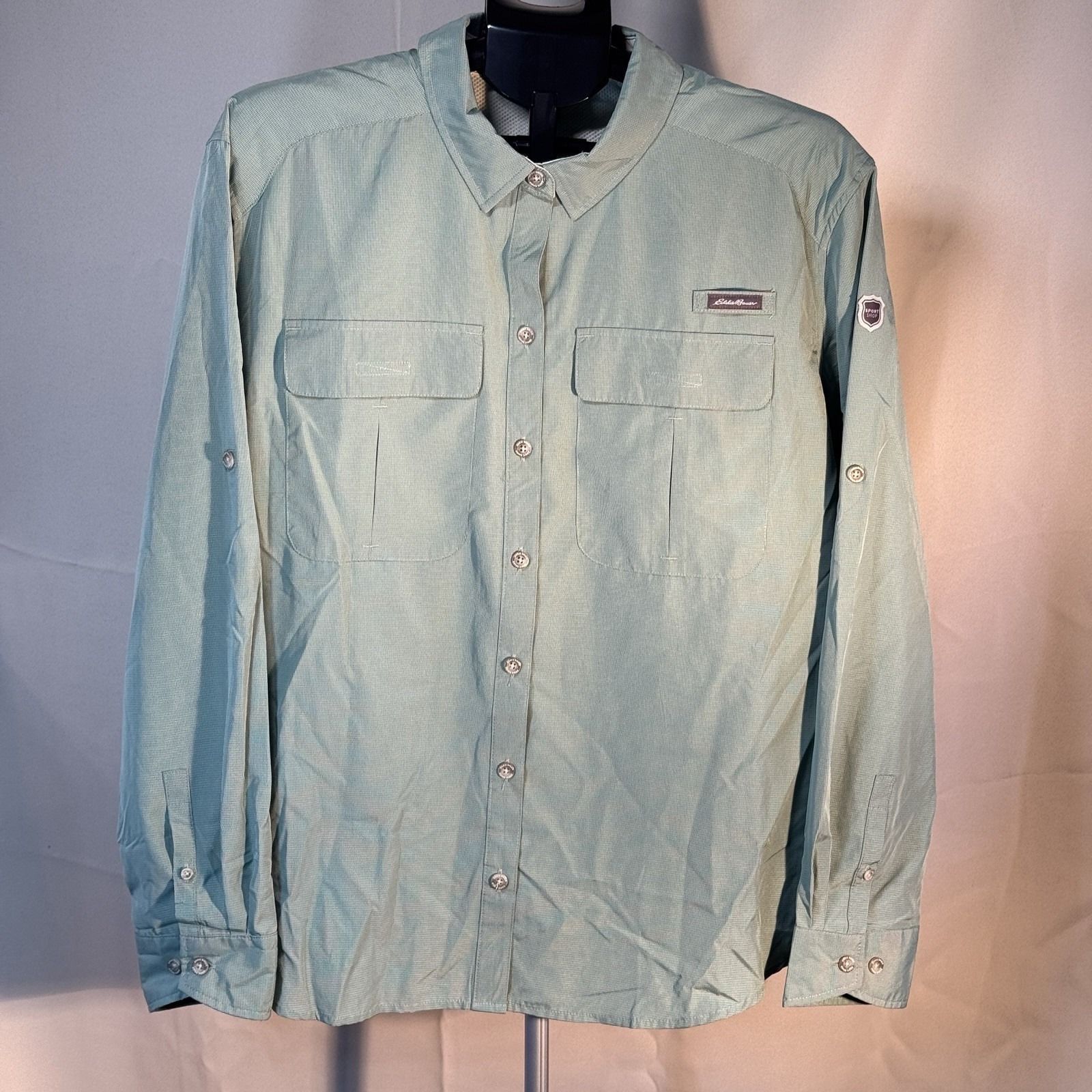 Eddie Bauer Womens Xl Button Up Shirt Green Hiking Fishing Ventilated